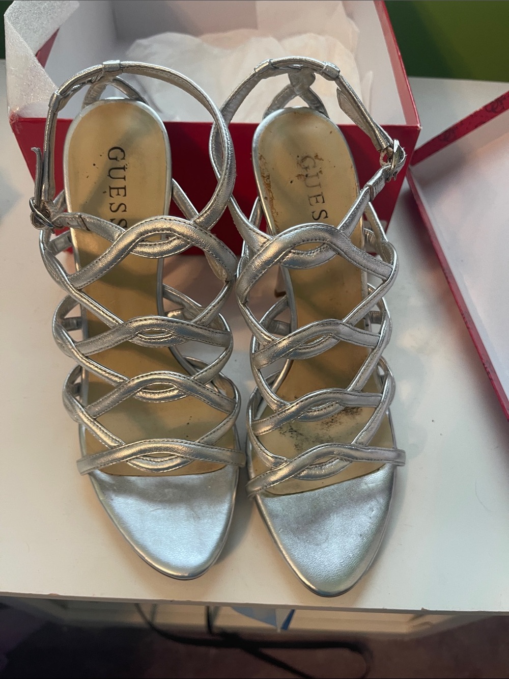 GUESS Silver Multi-Strap Dress Heels